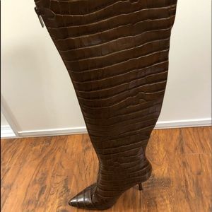 Brown Crocodile Vince Camino Thigh High Boot